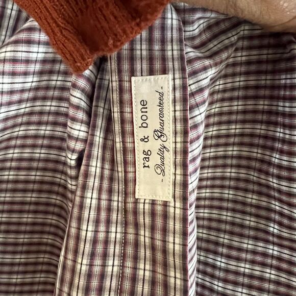 Rag & Bone New York Men’s Button Down Shirt Size 16 Burgundy Plaid Long Sleeve - Picture 7 of 10